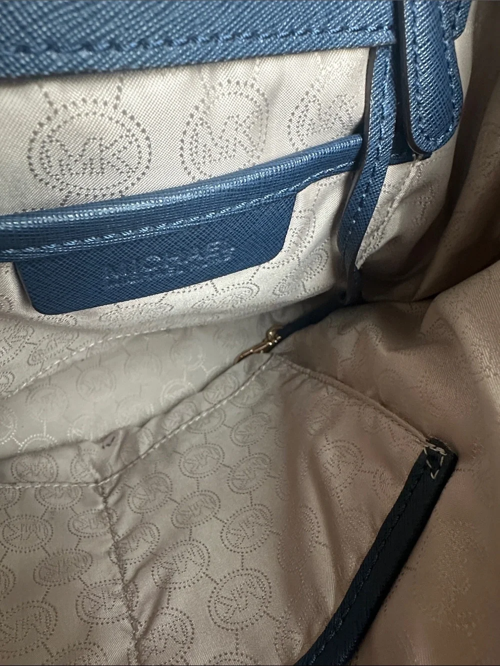 Michael Kors Navy Saffiano Tote with Gold Hardware